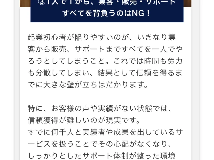 表面的な魅力だけを強調する起業セミナーに注意をうながす広告の一節