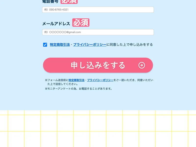 申し込みフォーム。商品名「お仕事マニュアル」、金額1,500円、支払方法は銀行振込と表示されている