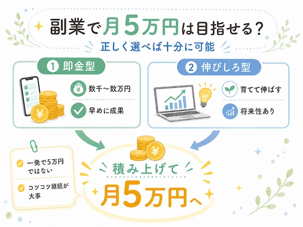 副業で月5万円は稼げるのかを解説するセクション